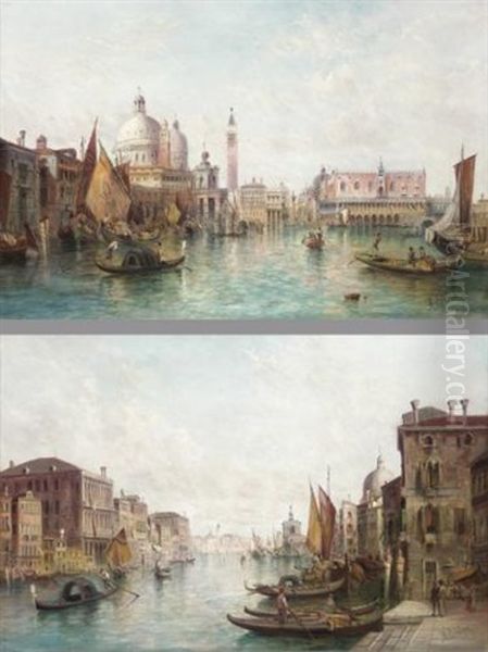 A View Of The Dogana And St Mark's Square (+ A View Of The Grand Canal; Pair) Oil Painting by Alfred Pollentine