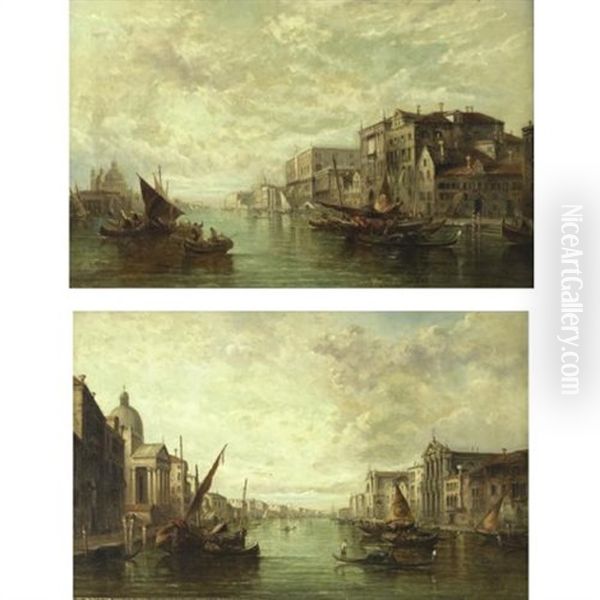 Views Of Venice (pair) Oil Painting by Alfred Pollentine