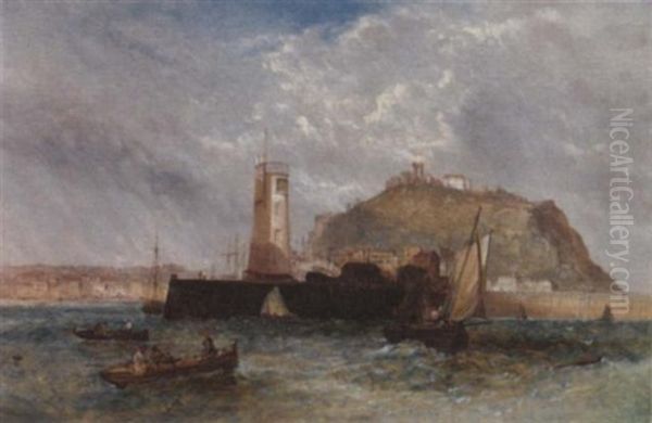 Off The Harbour Mouth At Scarborough Oil Painting by Alfred Pollentine