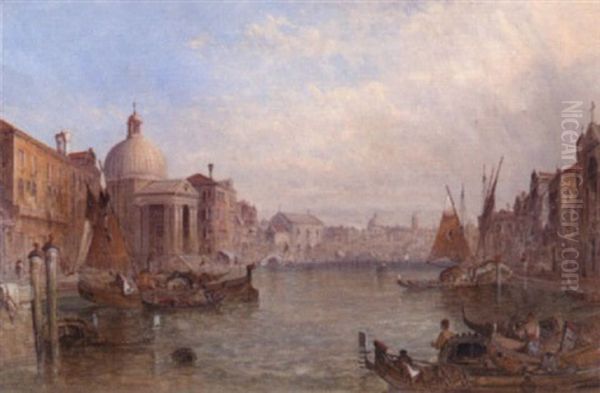 A View On The Grand Canal Near San Simeone Piccolo, Venice Oil Painting by Alfred Pollentine