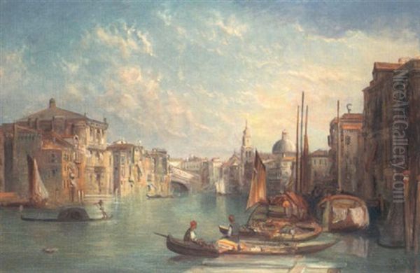 A View On The Grand Canal Near The Rialto Bridge, Venice Oil Painting by Alfred Pollentine