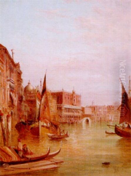 Utsikt Fran Canal Grande Mot Dogepalatset I Venedig Oil Painting by Alfred Pollentine