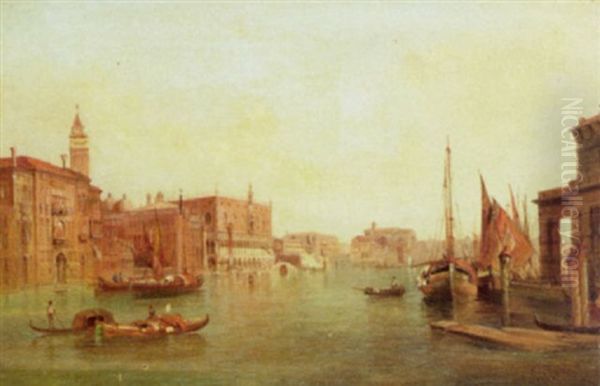 The Doge's Palace And Column Of St. Mark, Venice Oil Painting by Alfred Pollentine