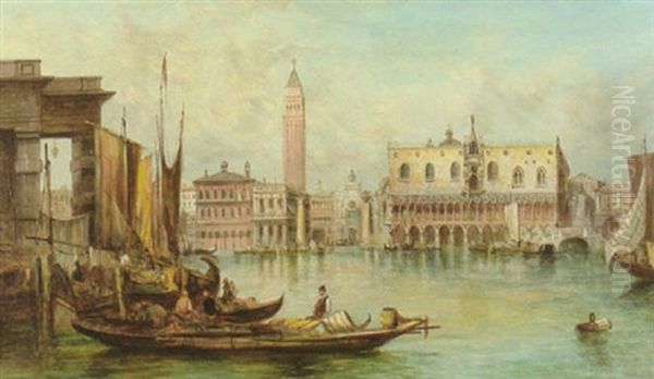 A View Of The Doge's Palace And The Campanile From Across The Venetian Lagoon Oil Painting by Alfred Pollentine