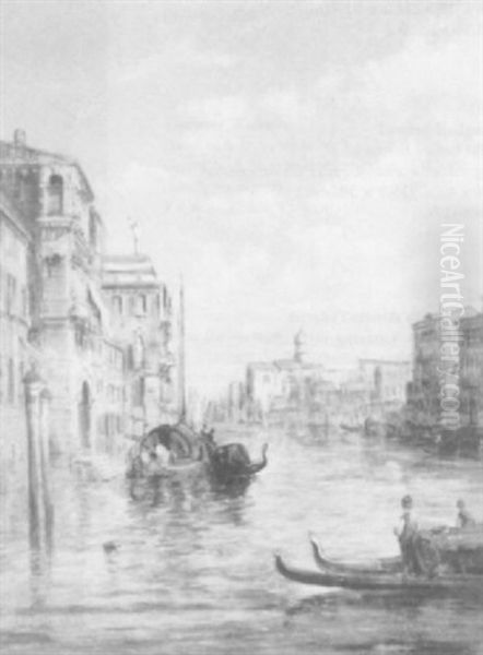 Venetian Canals With Gondoliers Oil Painting by Alfred Pollentine