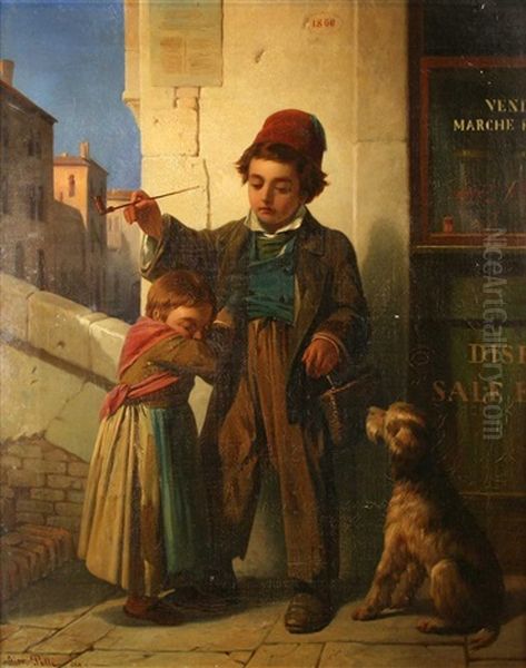 Street Urchins And Their Faithful Friend Oil Painting by Giovanni Polli