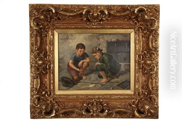 Street Urchins Gambling Oil Painting by Giovanni Polli