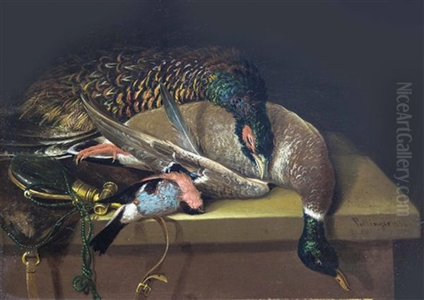 Stillleben Mit Erlegten Enten Und Jagd-utensilien Oil Painting by Felix Pollinger