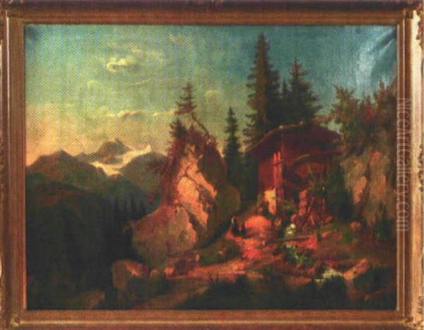 Wassermuhle Im Hochgebirge Mit Enten Am Bach Oil Painting by Felix Pollinger