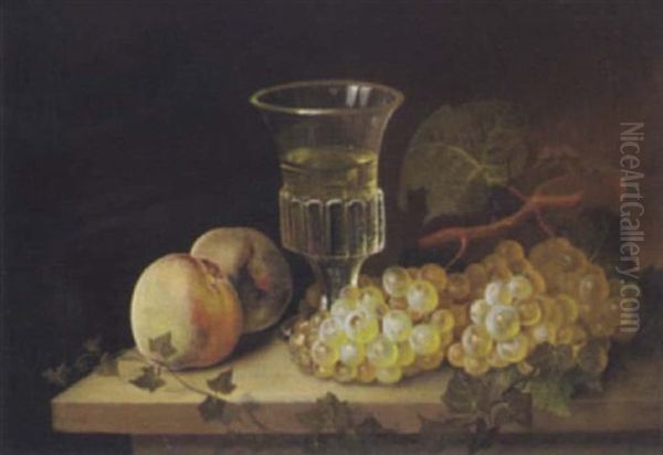 Stilleben Mit Pfirsch, Weintrauben Und Weinglas Oil Painting by Felix Pollinger