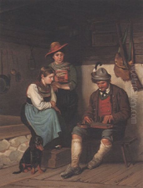 Der Zitherspieler Oil Painting by Felix Pollinger