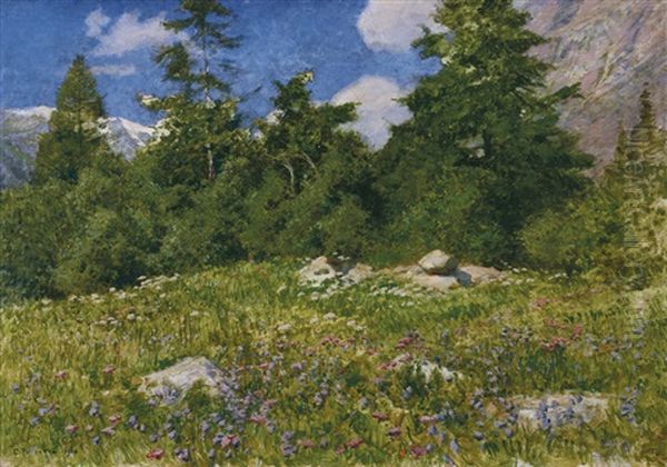 Primavera Alpina Oil Painting by Carlo Pollonera