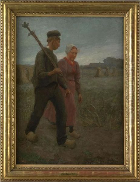 Young Dutch Couple Walking Through A Field Oil Painting by Max Bohm