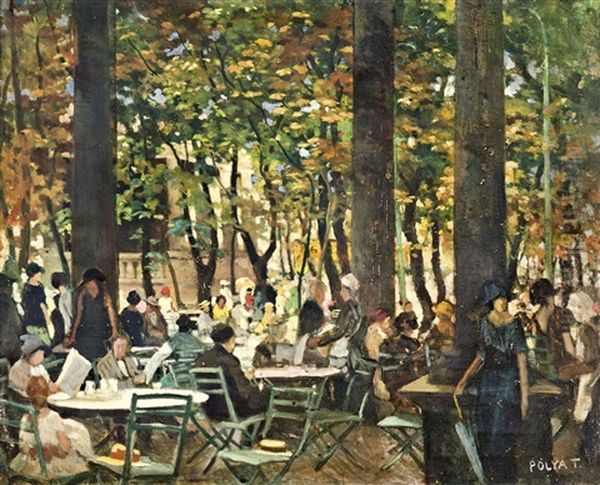 Garden Restaurant Oil Painting by Tibor (Theodor) Polya