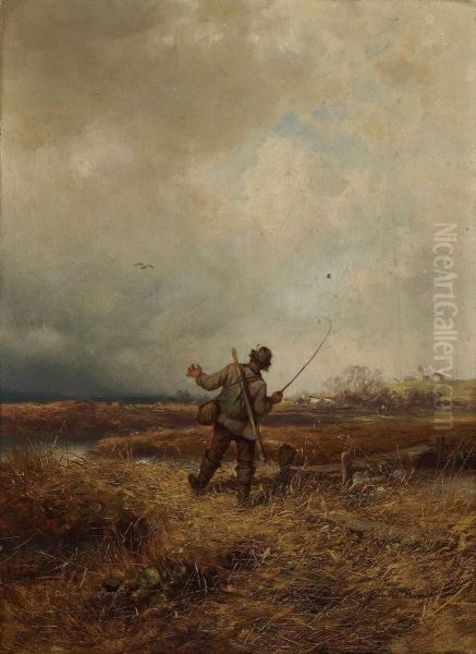 Angler In Moorlandschaft. Oil Painting by Pal Bohm