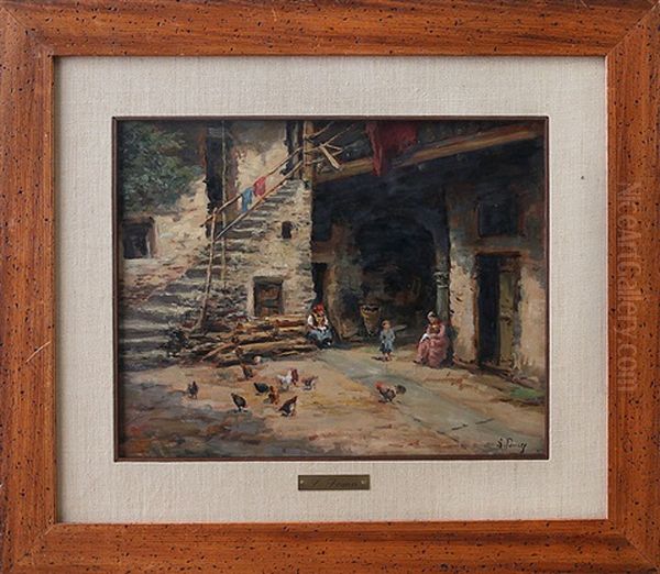 Scena Di Vita In Cortile Oil Painting by Silvio Poma