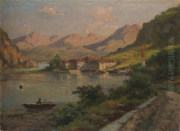 Lago, Case, Monti Oil Painting by Silvio Poma