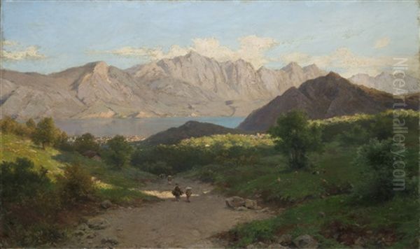 Veduta Del Lago Di Lecco Dalla Valmadrera Oil Painting by Silvio Poma