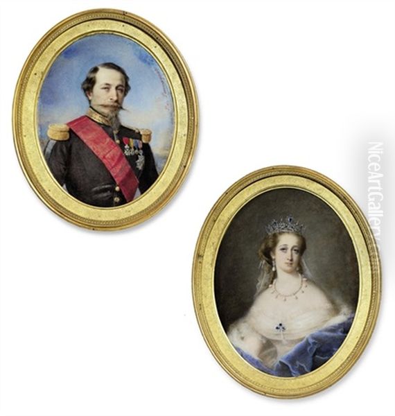 Emperor Napoleon Iii (+ Empress Eugenie; 2 Works) Oil Painting by Pierre Paul Emmanuel de Pommayrac