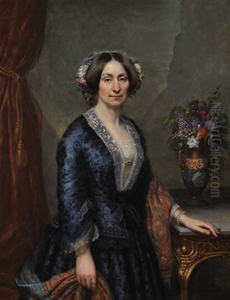 Portrait De S.a.r. Madame La Duchesse D'orleans, A La Couronne De Fleurs Tricolores Oil Painting by Heinrich Pommerencke