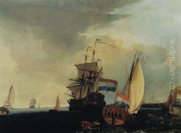 Marine Aux Abords D'une Ville Hollandaise Oil Painting by Gerrit Pompe