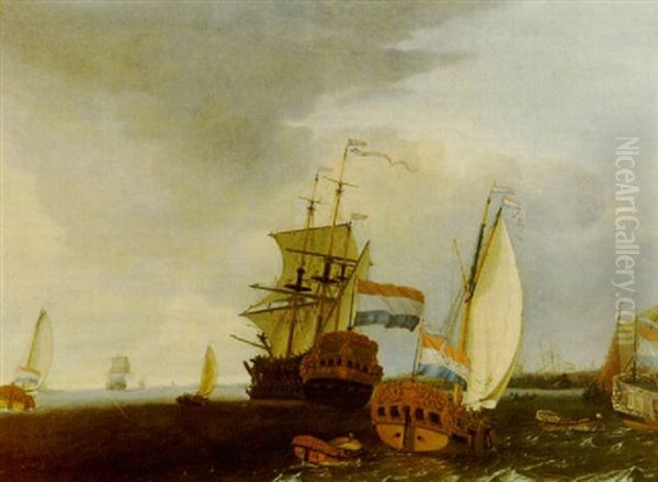 Marine Aux Abords D'une Ville Hollandaise Oil Painting by Gerrit Pompe