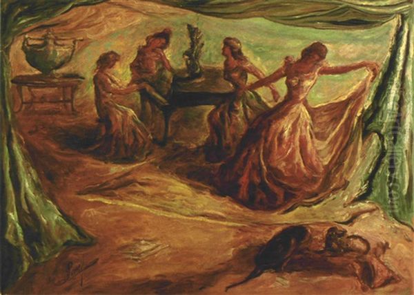 La Leccion Del Piano Oil Painting by Fidelio Ponce De Leon