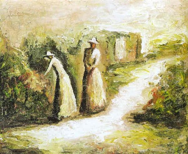 Mujeres En El Jardin Oil Painting by Fidelio Ponce De Leon