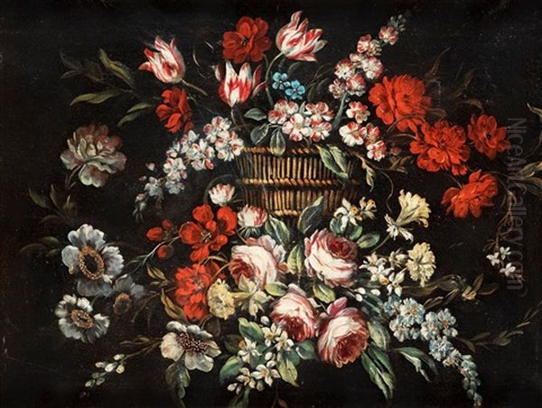 Blomsterstilleben I Flatad Korg Oil Painting by Antonio Ponce