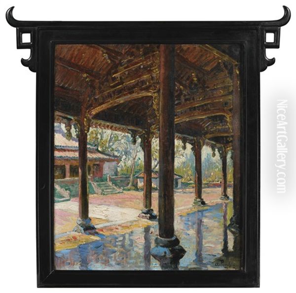 Interior Yard Scene At The Imperial City Of Hue Oil Painting by Antoine Ponchin