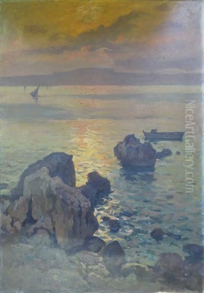 Paysage Au Soleil Couchant Oil Painting by Antoine Ponchin