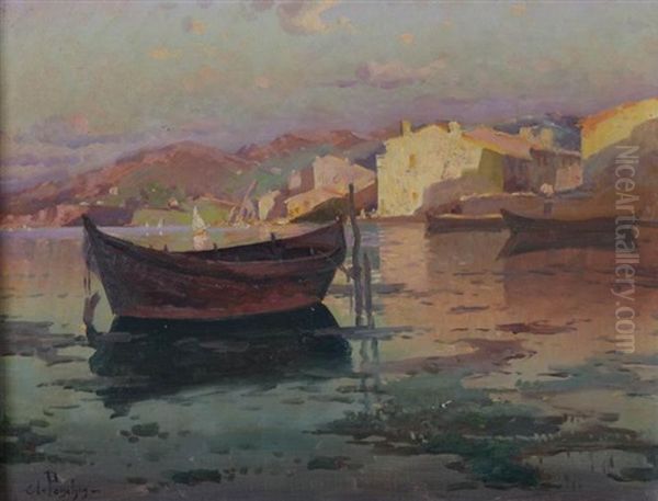 Barques Pres D'un Port Oil Painting by Antoine Ponchin