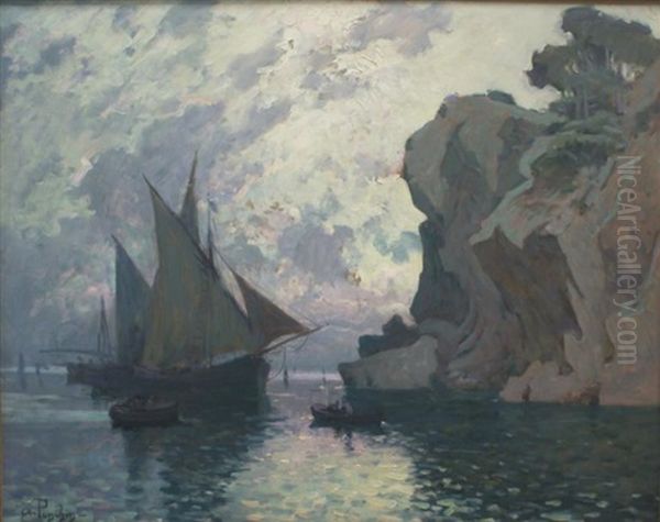 Bateau Dans La Calanque Le Soir Oil Painting by Antoine Ponchin