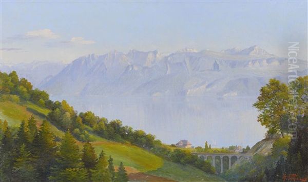 Blick Auf Den Genfersee Oil Painting by Albert Antoine Ponci