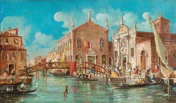 Venetian Scene Oil Painting by Giuseppe Ponga