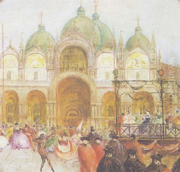 Carnevale In Piazza San Marco Oil Painting by Giuseppe Ponga