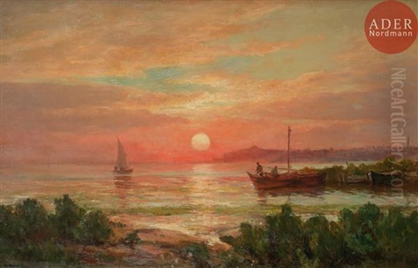 Marine Au Soleil Couchant Oil Painting by Luc Raphael Ponson