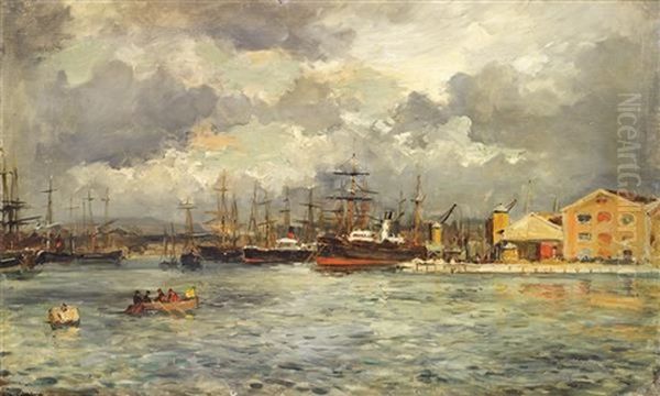 Docks De Marseille Oil Painting by Luc Raphael Ponson