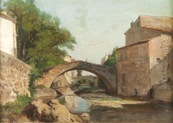 Vue Des Deux Ponts A Sollies-pont Oil Painting by Luc Raphael Ponson