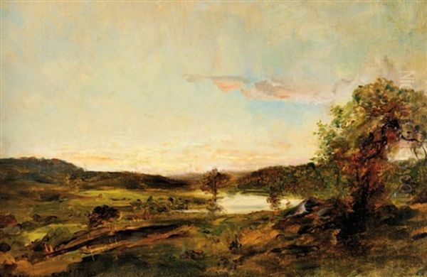 Un Soir Sur L'etang De Cernay Oil Painting by Luc Raphael Ponson