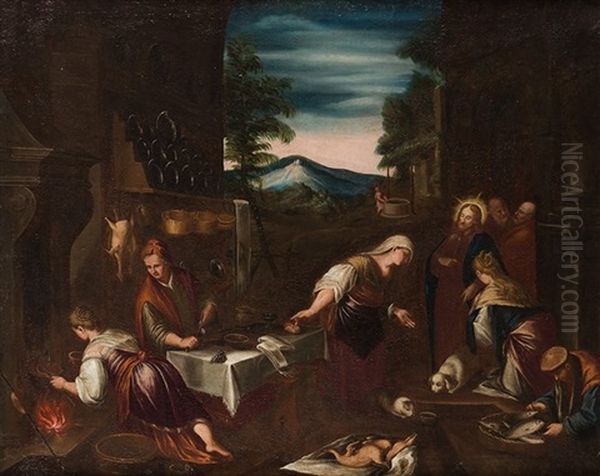 Jesus En Casa De Marta Y Maria Oil Painting by Francesco da Ponte Bassano