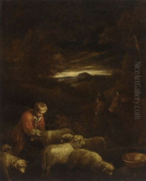 A Wooded Landscape With A Shepherd And His Flock Oil Painting by Francesco da Ponte Bassano