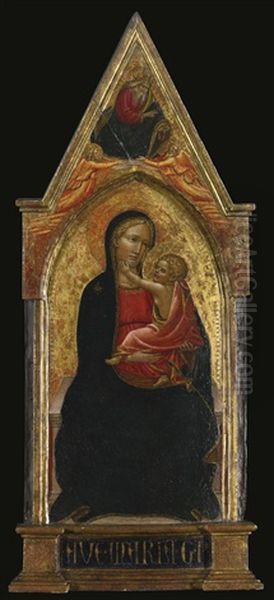 Madonna And Child Enthroned, God The Father With Two Angels Above Oil Painting by Giovanni dal Ponte