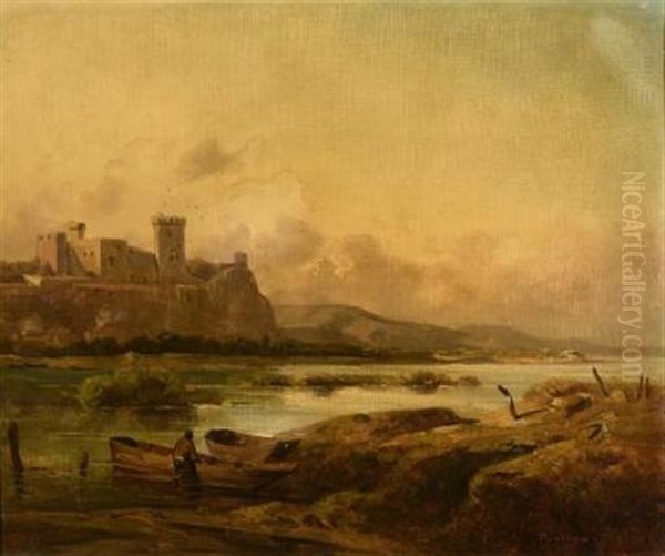 Chateau En Bord De Mer Oil Painting by Antoine Claude Ponthus-Cinier