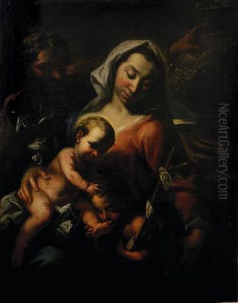 The Holy Family With Saint John The Baptist Oil Painting by Peter Brandl