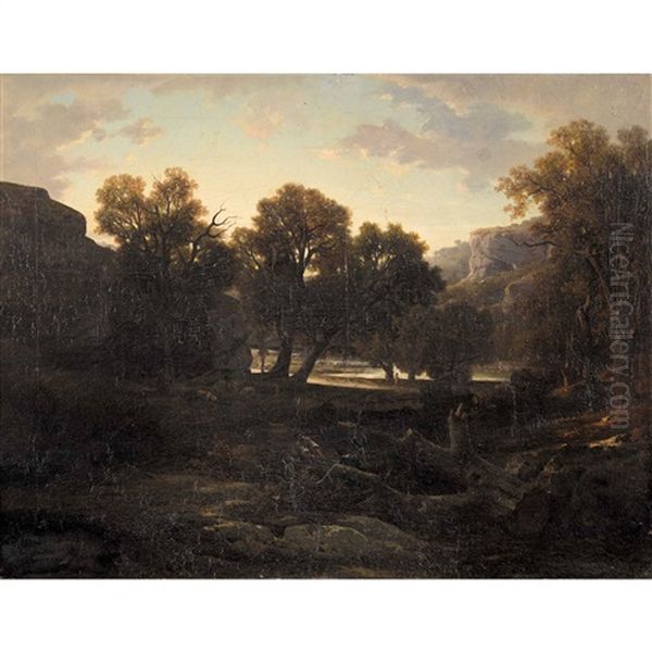 Landschaft Mit Waldarbeiter Oil Painting by Antoine Claude Ponthus-Cinier