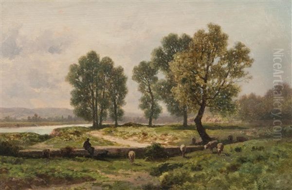 Les Sous-bois De L'allier Oil Painting by Antoine Claude Ponthus-Cinier