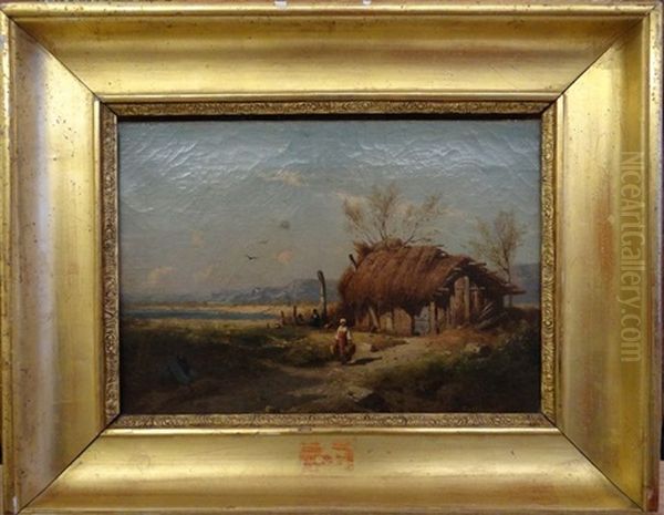 Cabanon En Bord De Mer Oil Painting by Antoine Claude Ponthus-Cinier