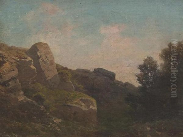 Paysage Aux Rochers Oil Painting by Antoine Claude Ponthus-Cinier