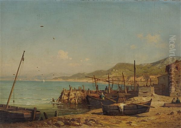 L'etang De Berre, Vue Prise Des Martigues, Quartier Des Pecheurs Oil Painting by Antoine Claude Ponthus-Cinier